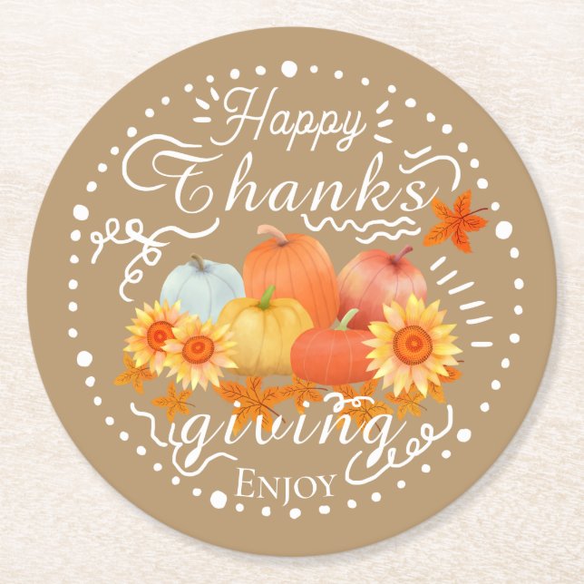 Porta-copo De Papel Redondo Autumn Pumpkin Orange (Frente)