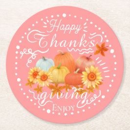 Porta-copo De Papel Redondo Autumn Pumpkin Peach