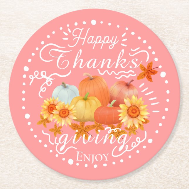 Porta-copo De Papel Redondo Autumn Pumpkin Peach (Frente)