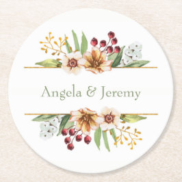 Porta-copo De Papel Redondo Autumn Wildflower Watercolor Casamento Sage