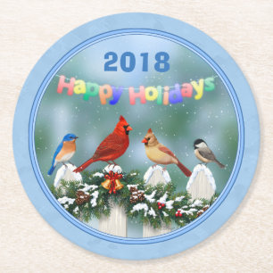 Porta-copo De Papel Redondo Aves de Natal e Prados de Natal