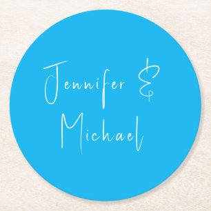 Porta-copo De Papel Redondo Azul clássico de casamento