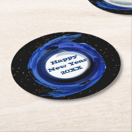 Porta-copo De Papel Redondo Azul escuro pintado à noite, Feliz ano novo 20xx