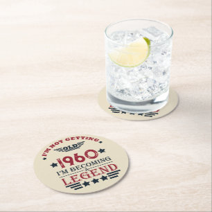 Porta-copo De Papel Redondo Azul vermelho de aniversário de vintage personaliz