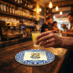 Porta-copo De Papel Redondo Azulejo Siciliano Limoncello Restaurante Italiano