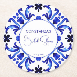 Porta-copo De Papel Redondo Azulejos azuis de Talavera favores do chá de panel