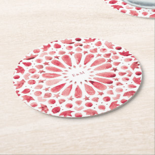 Porta-copo De Papel Redondo Azulejos Vermelhos Marroquinos Monograma de Casame