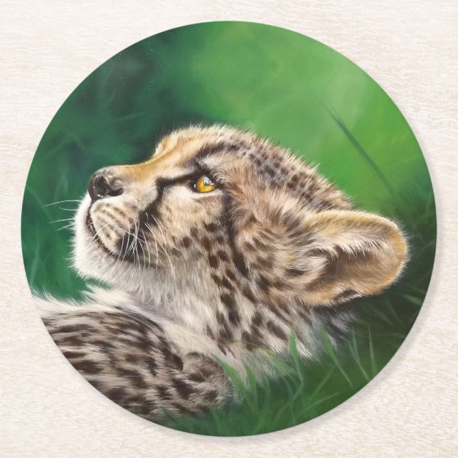 Porta-copo De Papel Redondo Baby Cheetah Coaster (Frente)