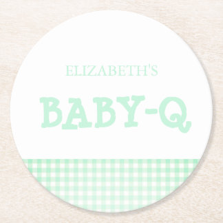 Porta-copo De Papel Redondo Baby-Q Mint Green Gingham Baby Shower