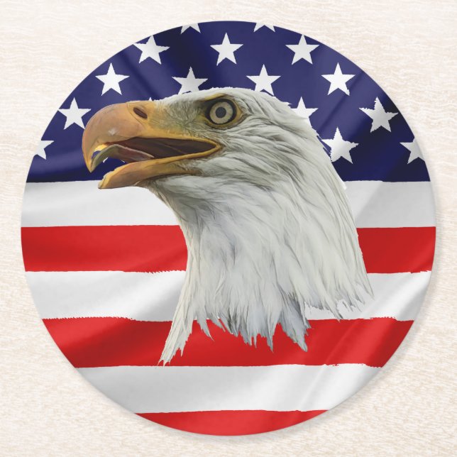 Porta-copo De Papel Redondo Bald Eagle aliciando presente patriota (Frente)