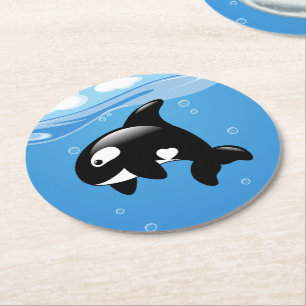 Porta-copo De Papel Redondo Baleia de Orca Cura em Azul