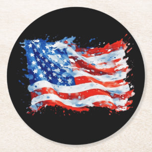 Porta-copo De Papel Redondo Bandeira Americana EUA Aquarela 4 de Julho