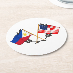Porta-copo De Papel Redondo Bandeira Americana Filipina Heritage Vintage