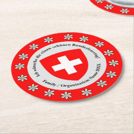 Porta-copo De Papel Redondo Bandeira do Dia Nacional Suíço Edelweiss