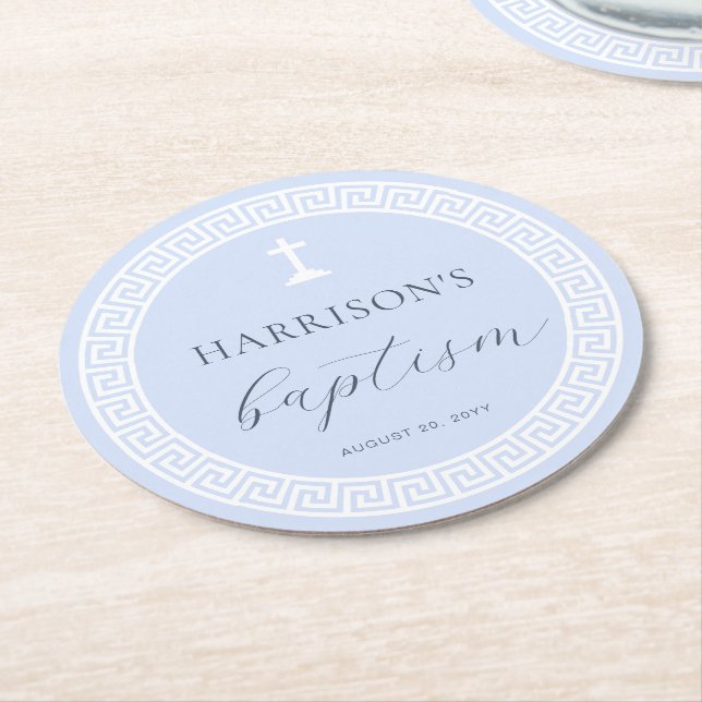 Porta-copo De Papel Redondo Batismo azul-chave grego (Angulado)