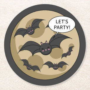 Porta-copo De Papel Redondo Bats com festa na lua cheia