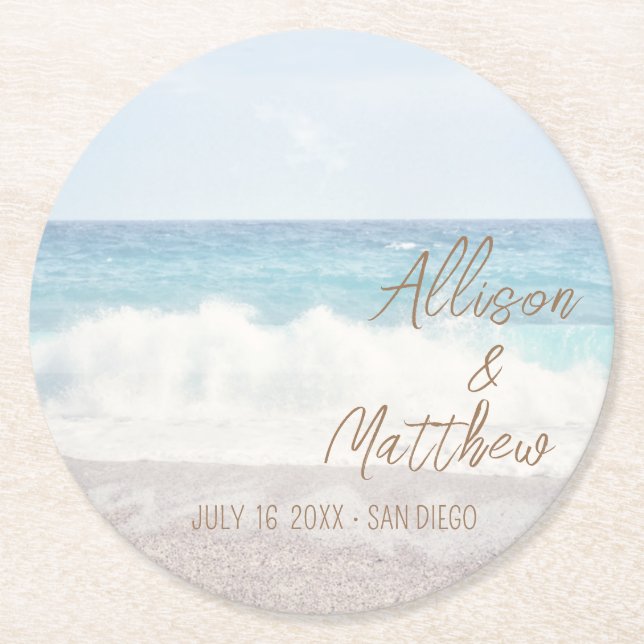 Porta-copo De Papel Redondo Beach Wedding | Seaside Wedding (Frente)