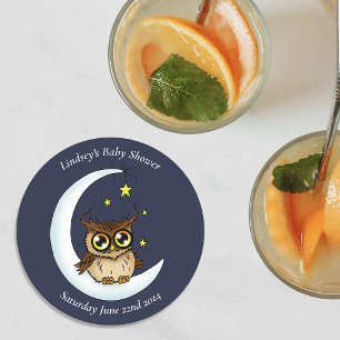 Porta-copo De Papel Redondo Bebê Coruja Fofo Lua Estrelas Azul Chuva
