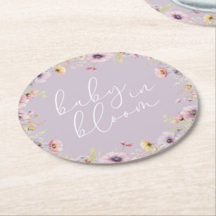Porta-copo De Papel Redondo Bebê Roxo Em Chá de fraldas De Flor Floral
