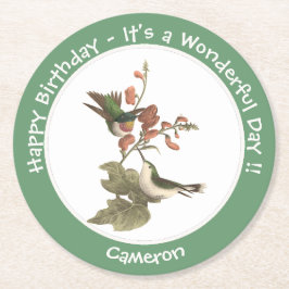 Porta-copo De Papel Redondo Beija-flor-de-garganta-rubi, aniversário ou outro