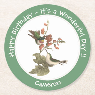 Porta-copo De Papel Redondo Beija-flor-de-garganta-rubi, aniversário ou outro 