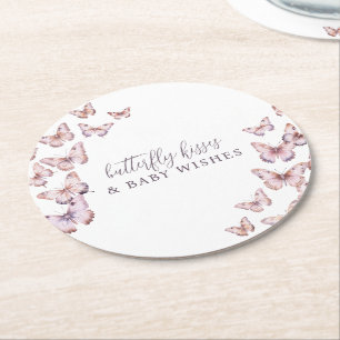 Porta-copo De Papel Redondo Beijos e Chás de borboletas roxas e bebês
