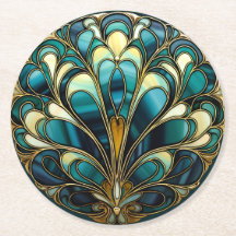 Bela Arte Deco Turquesa Penas de Pavão