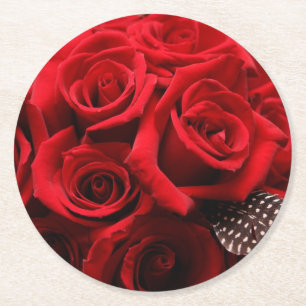 Porta-copo De Papel Redondo Belas Rosas vermelhas
