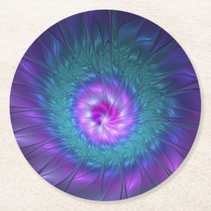 Porta-copo De Papel Redondo Beleza Floral Abstrata Arte Fractal Colorida Flor