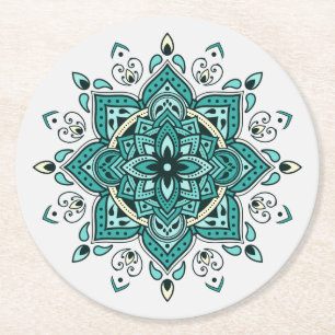 Porta-copo De Papel Redondo Belo Turquoise Mandala design
