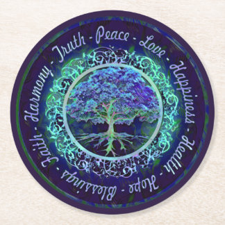 Porta-copo De Papel Redondo Bênçãos, Paz, Alegria, Amor, Felicidade, Harmonia.