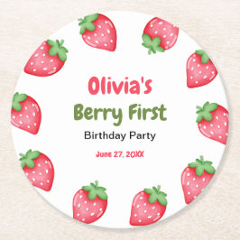 Porta-copo De Papel Redondo Berry First Birthday Strawberry primeiro aniversar