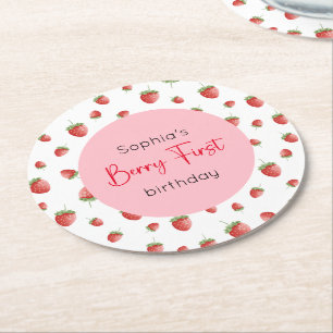 Porta-copo De Papel Redondo Berry First Strawberry Birthday