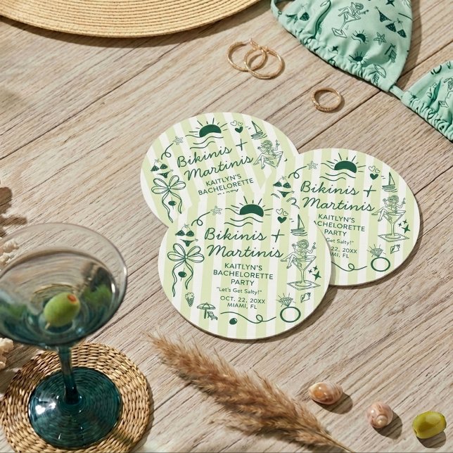 Porta-copo De Papel Redondo Biquínis e Martinis Festa de Solteira na Praia Per (Criador carregado)