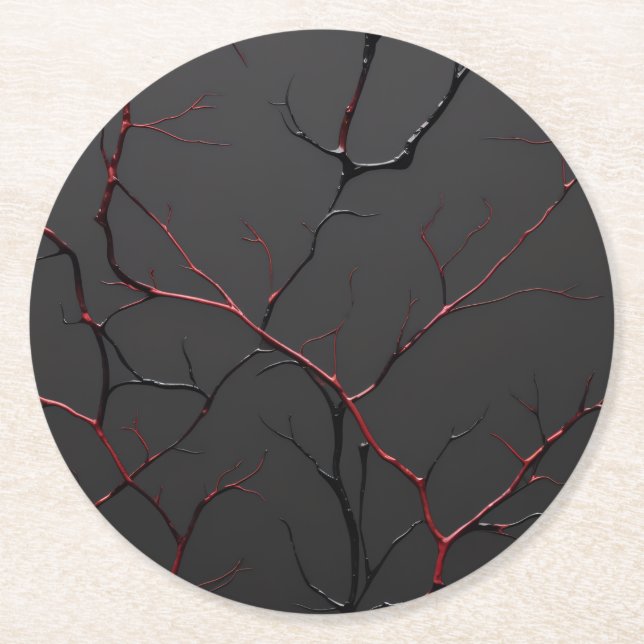 Porta-copo De Papel Redondo Black and Red Veins (Frente)