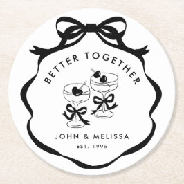 Porta-copo De Papel Redondo Black and White Coquette Bow Better Together