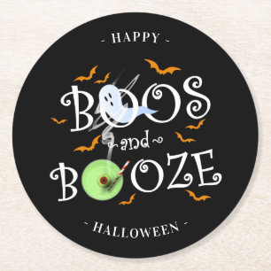 Porta-copo De Papel Redondo Black Boos e Booze Festa de Halloween