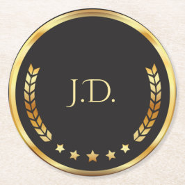 Porta-copo De Papel Redondo Black & Gold Poker Night | Personalized Monogram