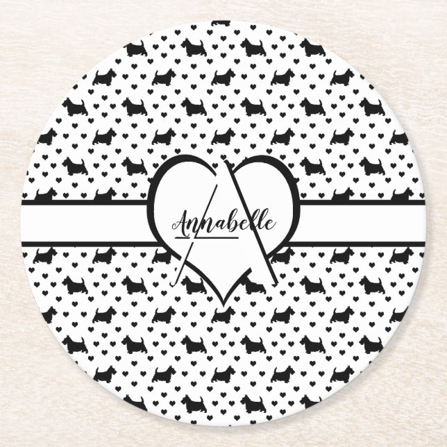 Porta-copo De Papel Redondo Black Scottish Terriers (Scottie Dogs) - White (Frente)