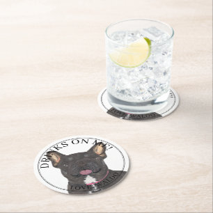 Porta-copo De Papel Redondo Black Tan Tricolor Frenchie Bulldog Personalizado