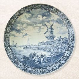 Porta-copo De Papel Redondo Blue Delft Windmill Placa Holandesa