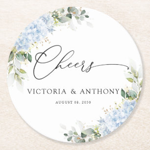 Porta-copo De Papel Redondo Blue Hydrange Floral Wedding Cheers Apoio Redondo