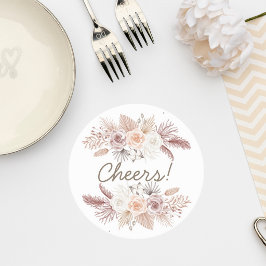 Porta-copo De Papel Redondo Blush Pampas Grass Wedding Coaster