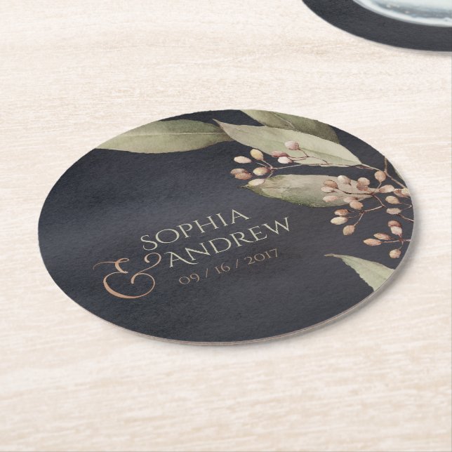Porta-copo De Papel Redondo Boas-vindas de vegetação botânica escura (Angulado)