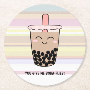 Porta-copo De Papel Redondo Boba Milk Tea Pun