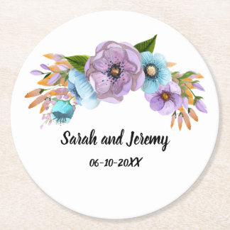 Porta-copo De Papel Redondo Boho Aquarela Floral Lilás & Verde Personalize