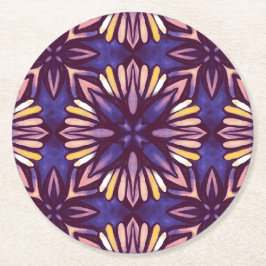 Porta-copo De Papel Redondo Boho Blossom: Padrão Floral Artístico Roxo