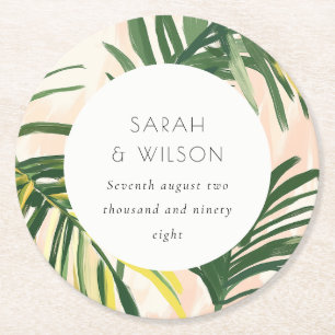 Porta-copo De Papel Redondo Boho Blush Green Palm Beach Casamento