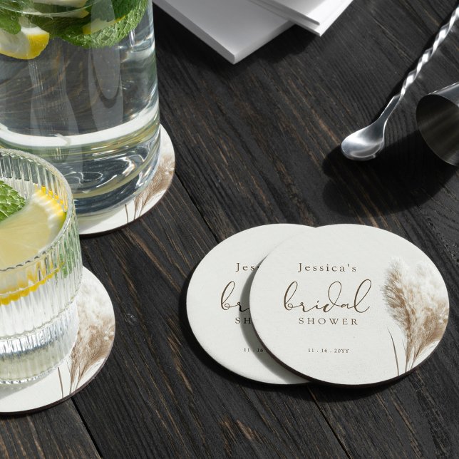 Porta-copo De Papel Redondo Boho Chá de panela Neutro Fluffy Pampas Grass (Criador carregado)