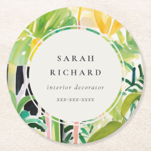 Porta-copo De Papel Redondo Boho Chic Verde Folhagem Tropical Botânica